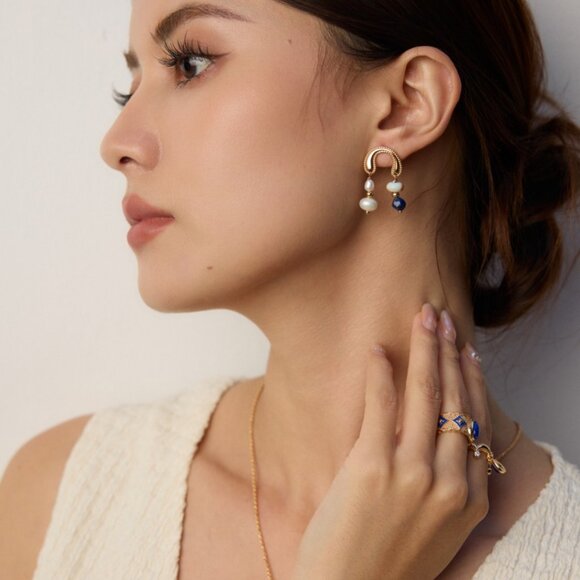 ✨ Artisan Original Lapis Lazuli & Enamel Statement Ring | S925 Gold Adjustable - Picture 13 of 15